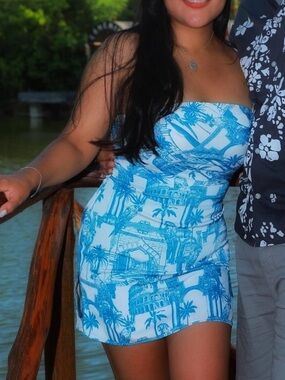 Blue Tropical Print Mini Dress Forever 21 Sz S